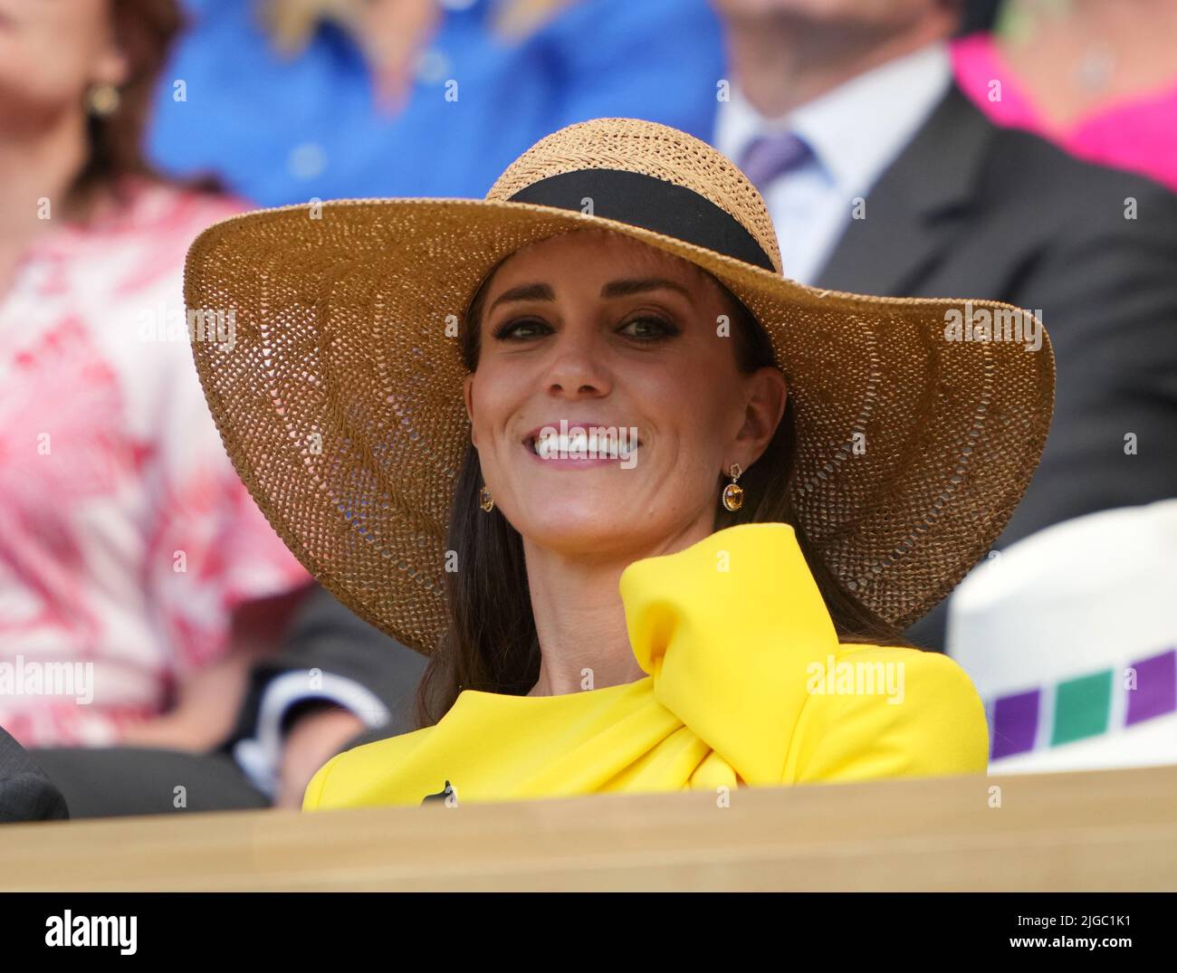 Die Herzogin von Cambridge in der Royal Box am 13. Tag der Wimbledon Championships 2022 beim All England Lawn Tennis and Croquet Club, Wimbledon. Bilddatum: Samstag, 9. Juli 2022. Stockfoto