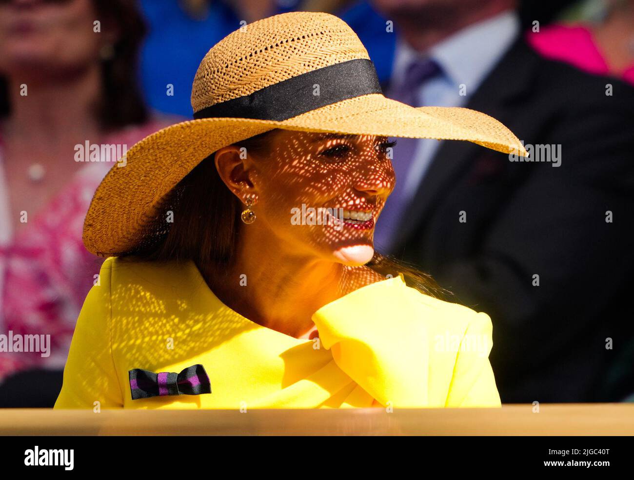 Die Herzogin von Cambridge in der Royal Box am 13. Tag der Wimbledon Championships 2022 beim All England Lawn Tennis and Croquet Club, Wimbledon. Bilddatum: Samstag, 9. Juli 2022. Stockfoto