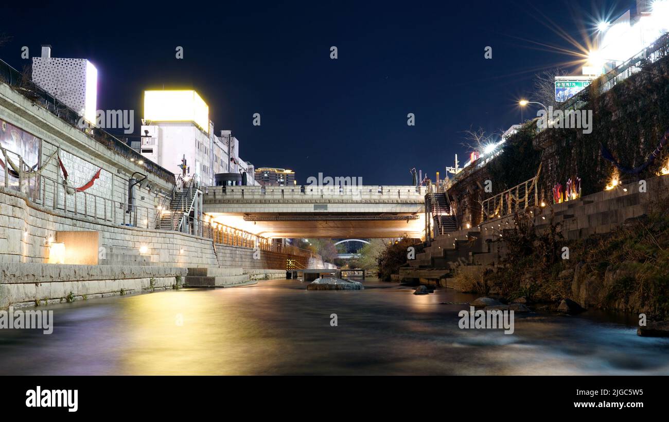 Cheonggyecheon Stream Night View, Jongno-gu, Seoul, Korea Stockfoto