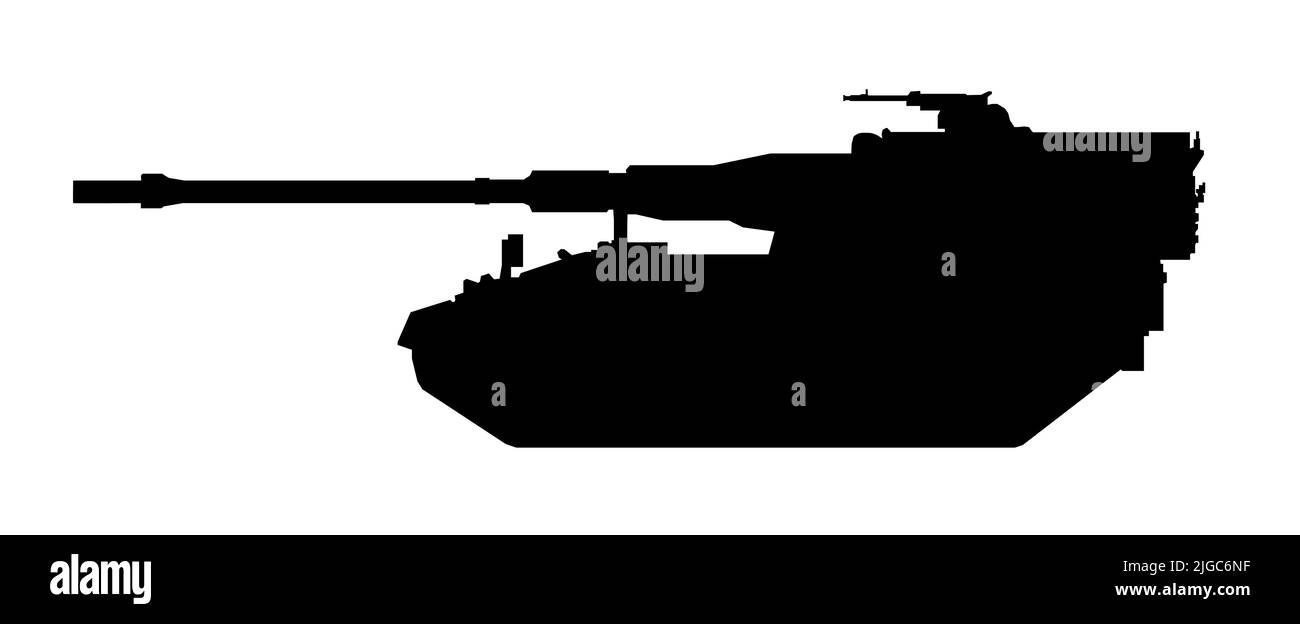 Silhouette des Tanks. Panzerhaubitze 2000 1998 Deutschland. Schwarz militärische Schlacht Maschine Vektor-Symbol auf weißem Hintergrund, moderne Armee Transport. Stock Vektor
