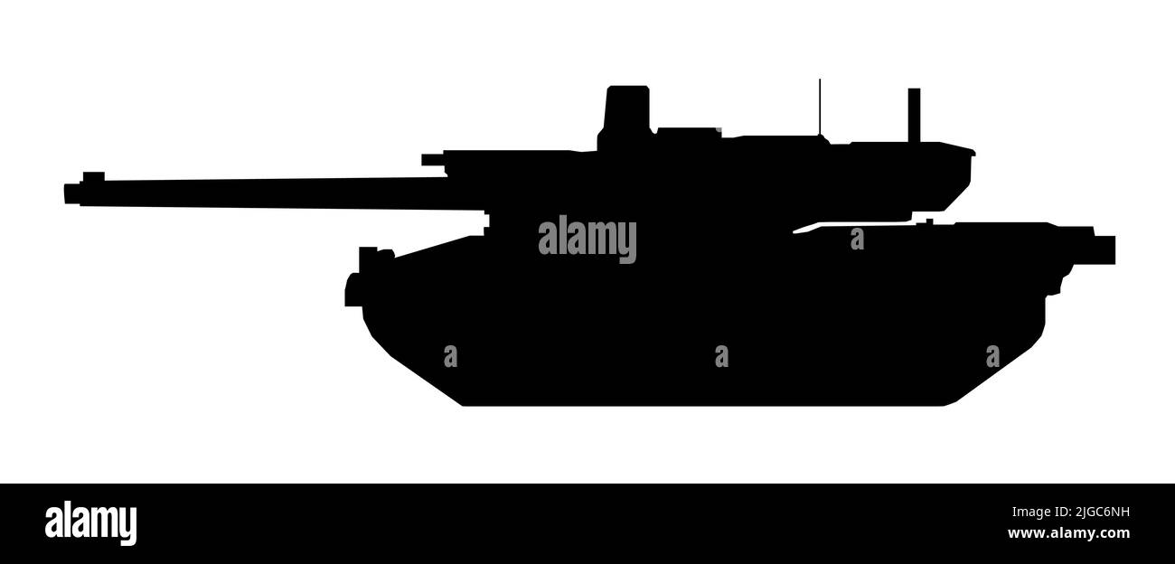Silhouette des Tanks. AMX Leclerc RT5 Frankreich. Schwarz militärische Schlacht Maschine Vektor-Symbol auf weißem Hintergrund, moderne Armee Transport. Stock Vektor