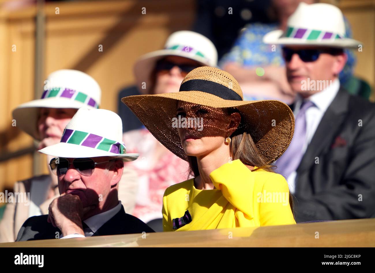 Die Herzogin von Cambridge in der Royal Box am 13. Tag der Wimbledon Championships 2022 beim All England Lawn Tennis and Croquet Club, Wimbledon. Bilddatum: Samstag, 9. Juli 2022. Stockfoto