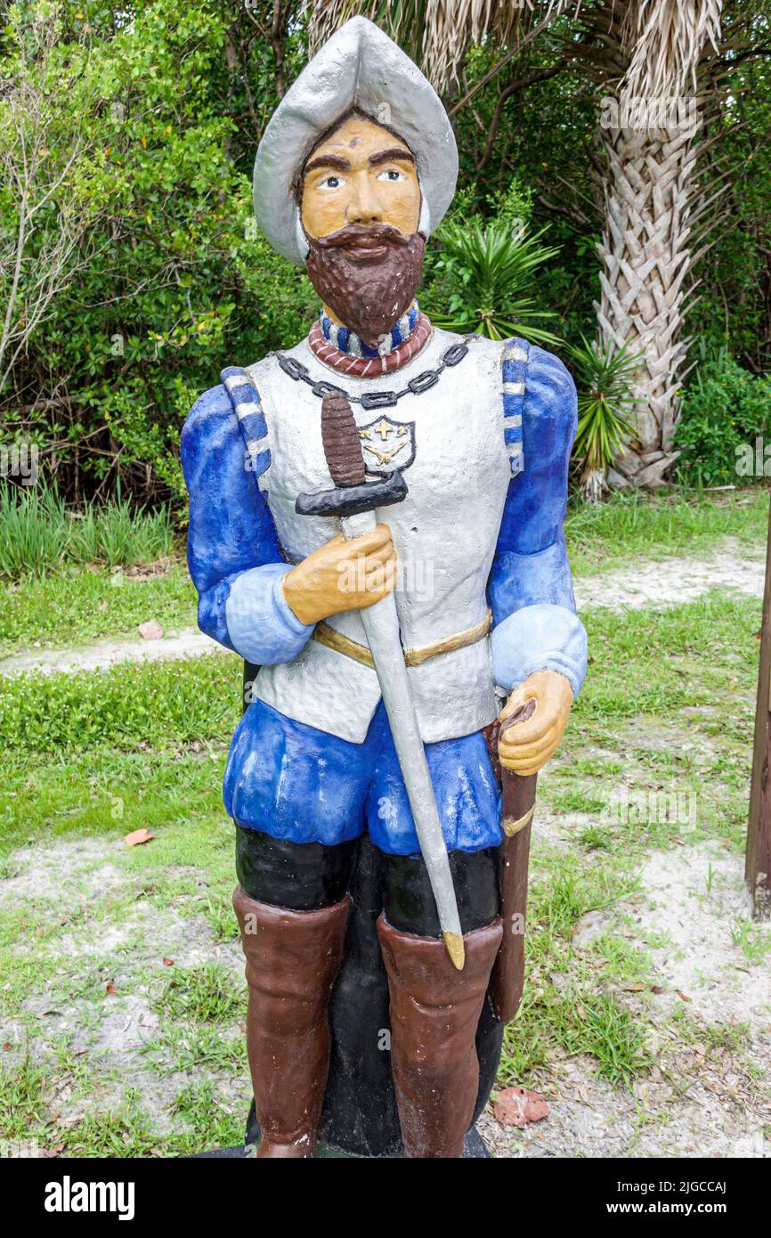 Punta Gorda Florida, Charlotte Harbor Ponce de Leon Park Statue Spanischer Eroberer Springbrunnen der Jugend Stockfoto