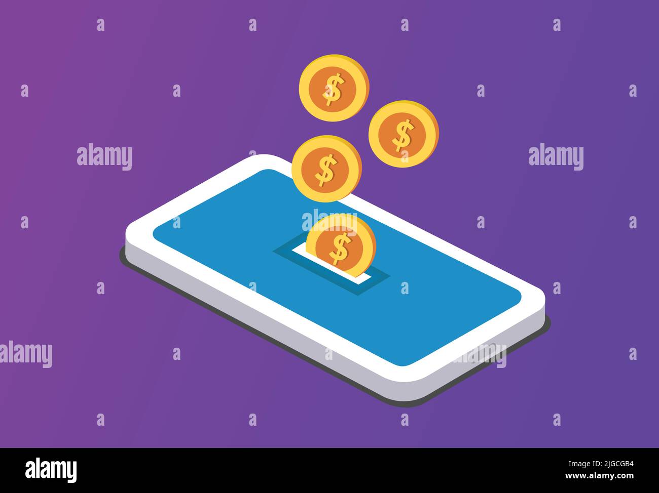 Smartphone Money App Dollar Coin Game UI UX Asset Illustration Stock Vektor