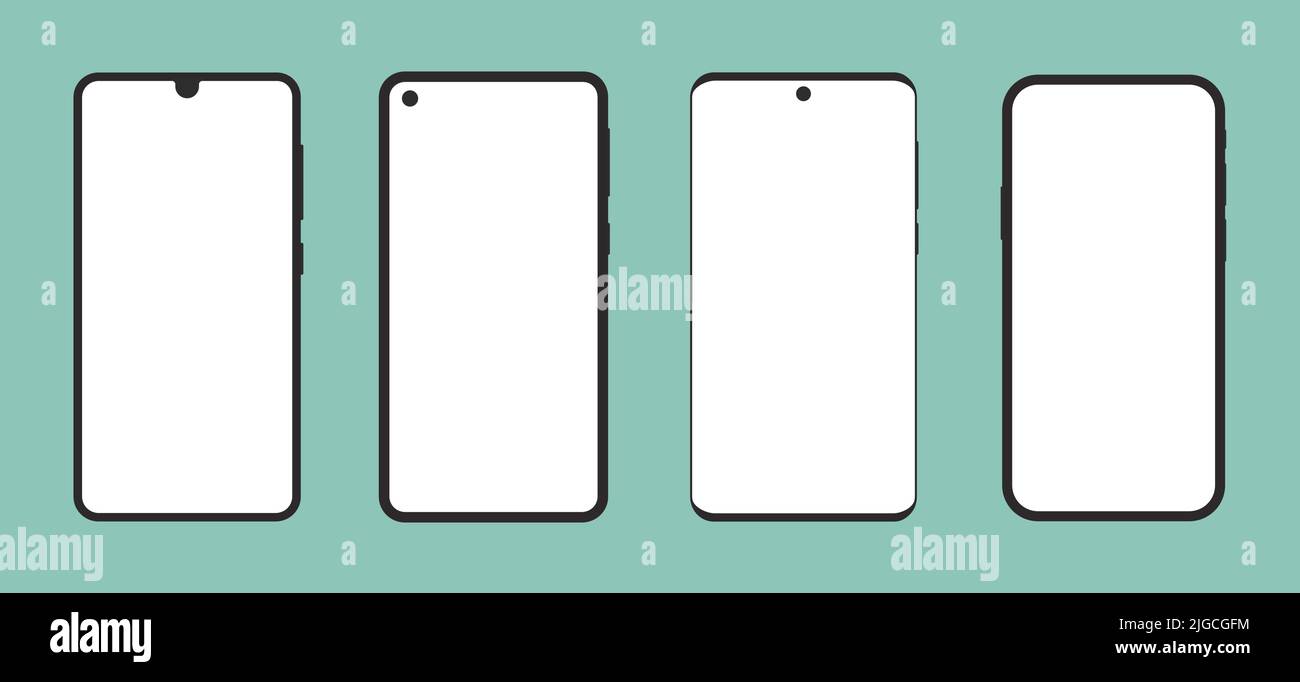 Moderne Smartphone Collection Set Flat Mockup Template Touchscreen Kamera Display Device Technologie Gadget Illustration Stock Vektor