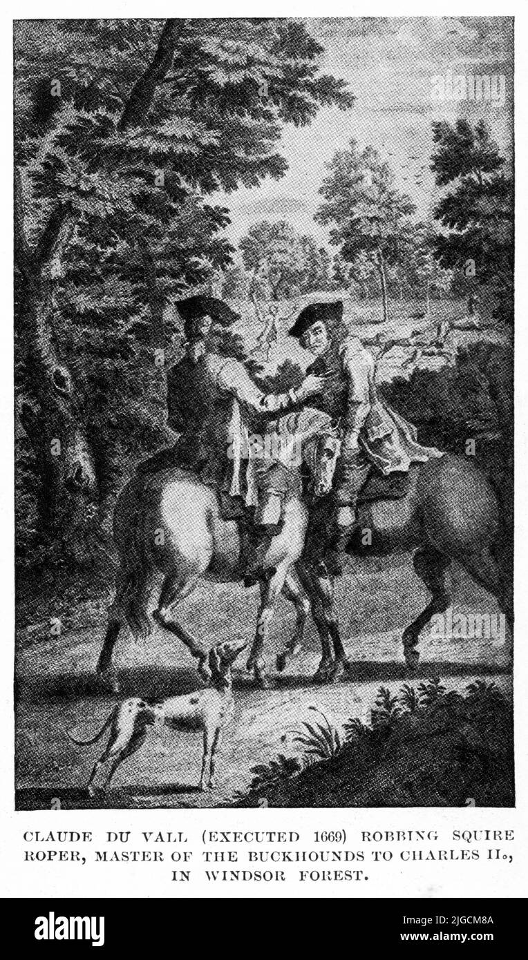 Der Wegelagerer Claude de Vall raubt Squire Roper im Windsor Forest, Mitte 1600s Stockfoto