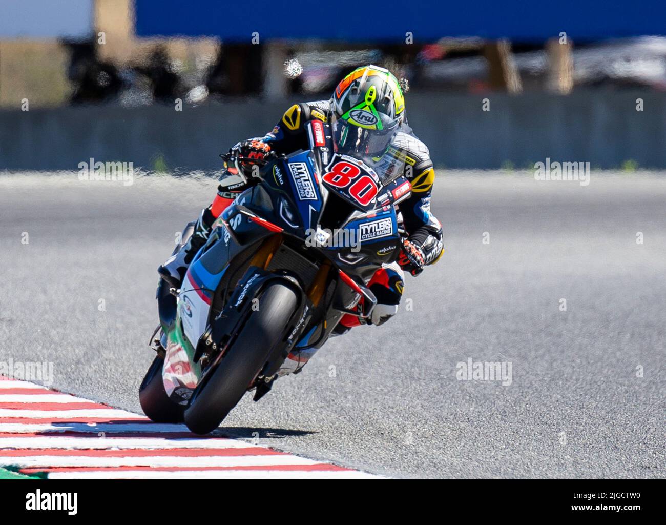 Juli 09 2022 Monterey, CA, U.S.A Hector Barbera(80)aus der 11. Kurve während der Geico MotoAmerica Superbikes Q2, bei WeatherTech Laguna Seca Monterey, CA Thurman James/CSM Stockfoto