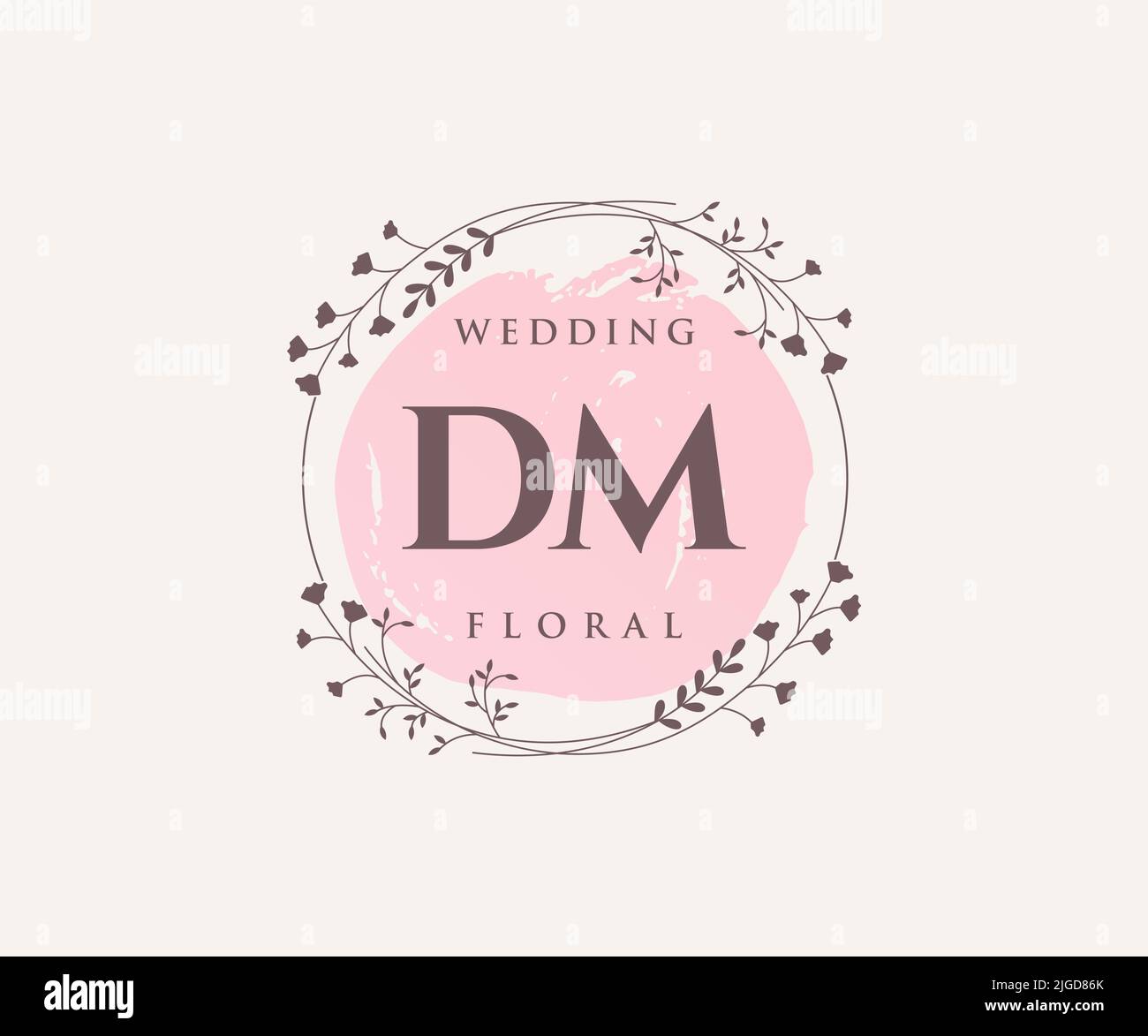 DM Initialen Brief Hochzeit Monogramm Logos Vorlage, handgezeichnete moderne minimalistische und florale Vorlagen für Einladungskarten, Save the Date, elegant Stock Vektor