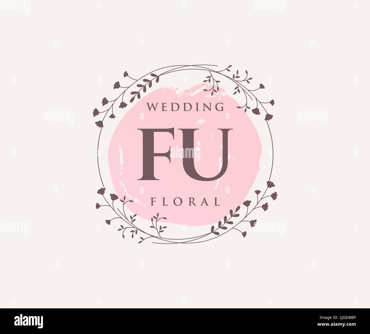 FU Initialen Brief Hochzeit Monogramm Logos Vorlage, handgezeichnete moderne minimalistische und florale Vorlagen für Einladungskarten, Save the Date, elegant Stock Vektor