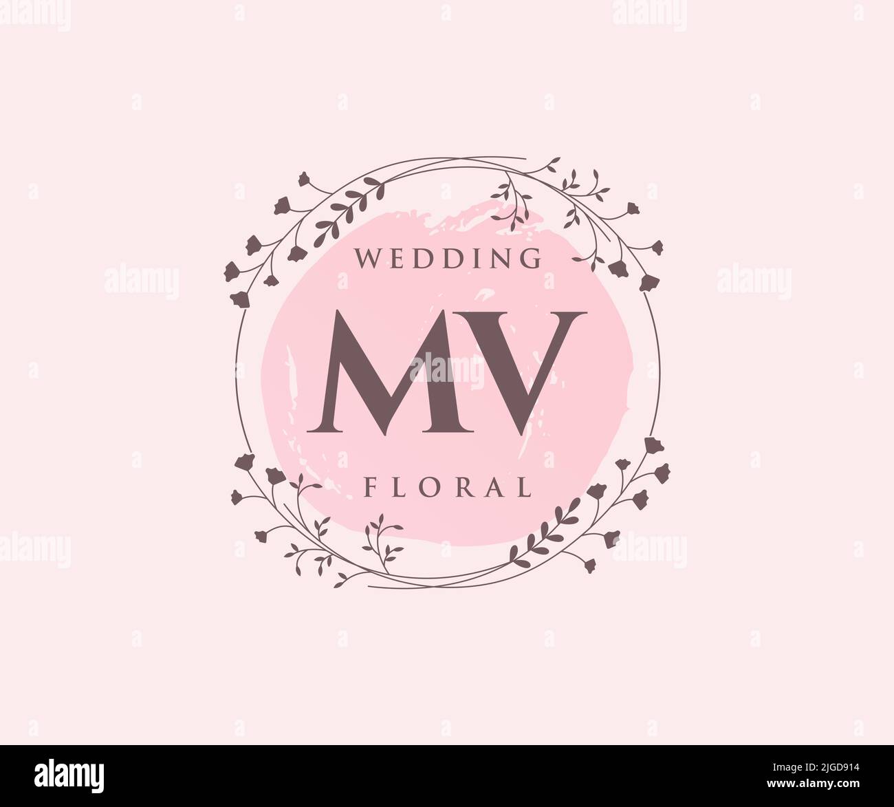 MV Letter Hochzeit Monogramm Logos Vorlage, handgezeichnete moderne minimalistische und florale Vorlagen für Einladungskarten, Save the Date, elegant Stock Vektor