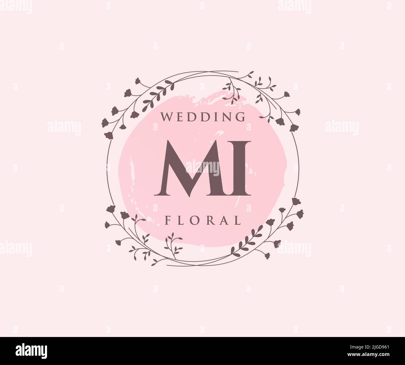 MI Initialen Brief Hochzeit Monogramm Logos Vorlage, handgezeichnete moderne minimalistische und florale Vorlagen für Einladungskarten, Save the Date, elegant Stock Vektor