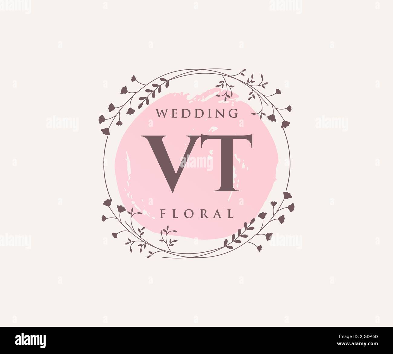 VT Initialen Brief Hochzeit Monogramm Logos Vorlage, handgezeichnete moderne minimalistische und florale Vorlagen für Einladungskarten, Save the Date, elegant Stock Vektor