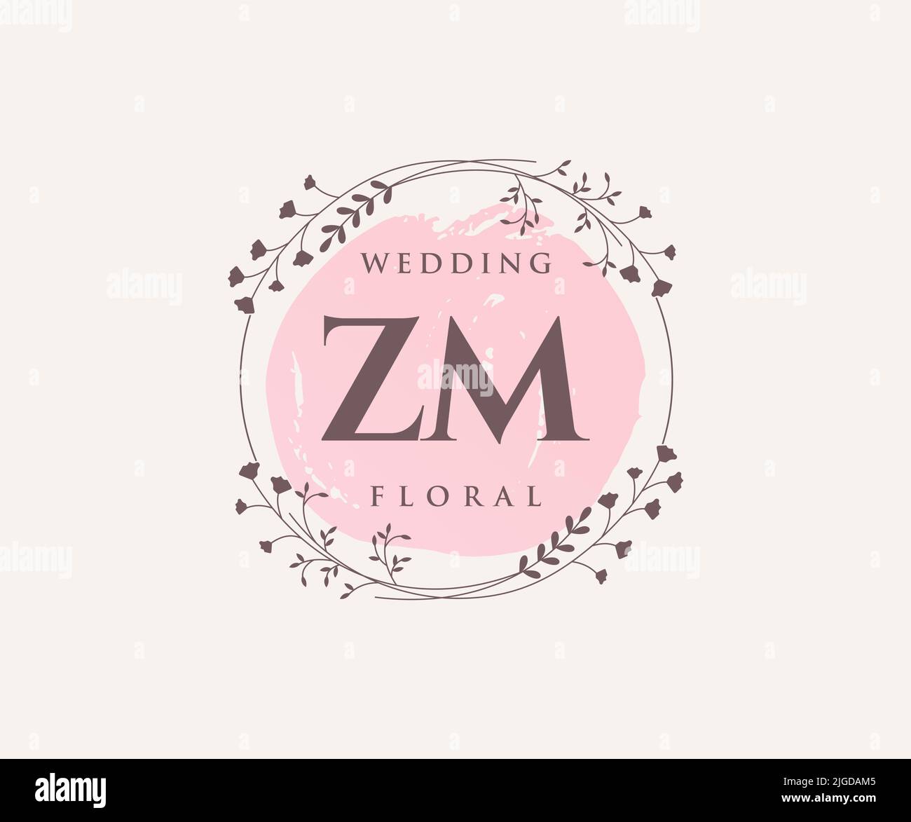 ZM Initialen Brief Hochzeit Monogramm Logos Vorlage, handgezeichnete moderne minimalistische und florale Vorlagen für Einladungskarten, Save the Date, elegant Stock Vektor