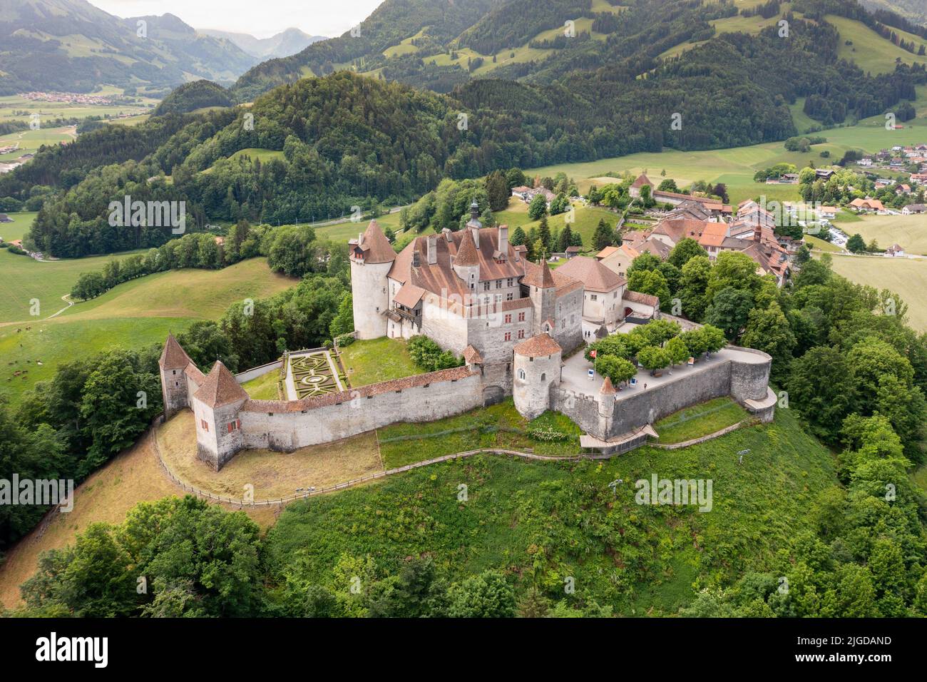 Schloss Gruyères, Château de Gruyères, Gruyères, Schweiz Stockfoto