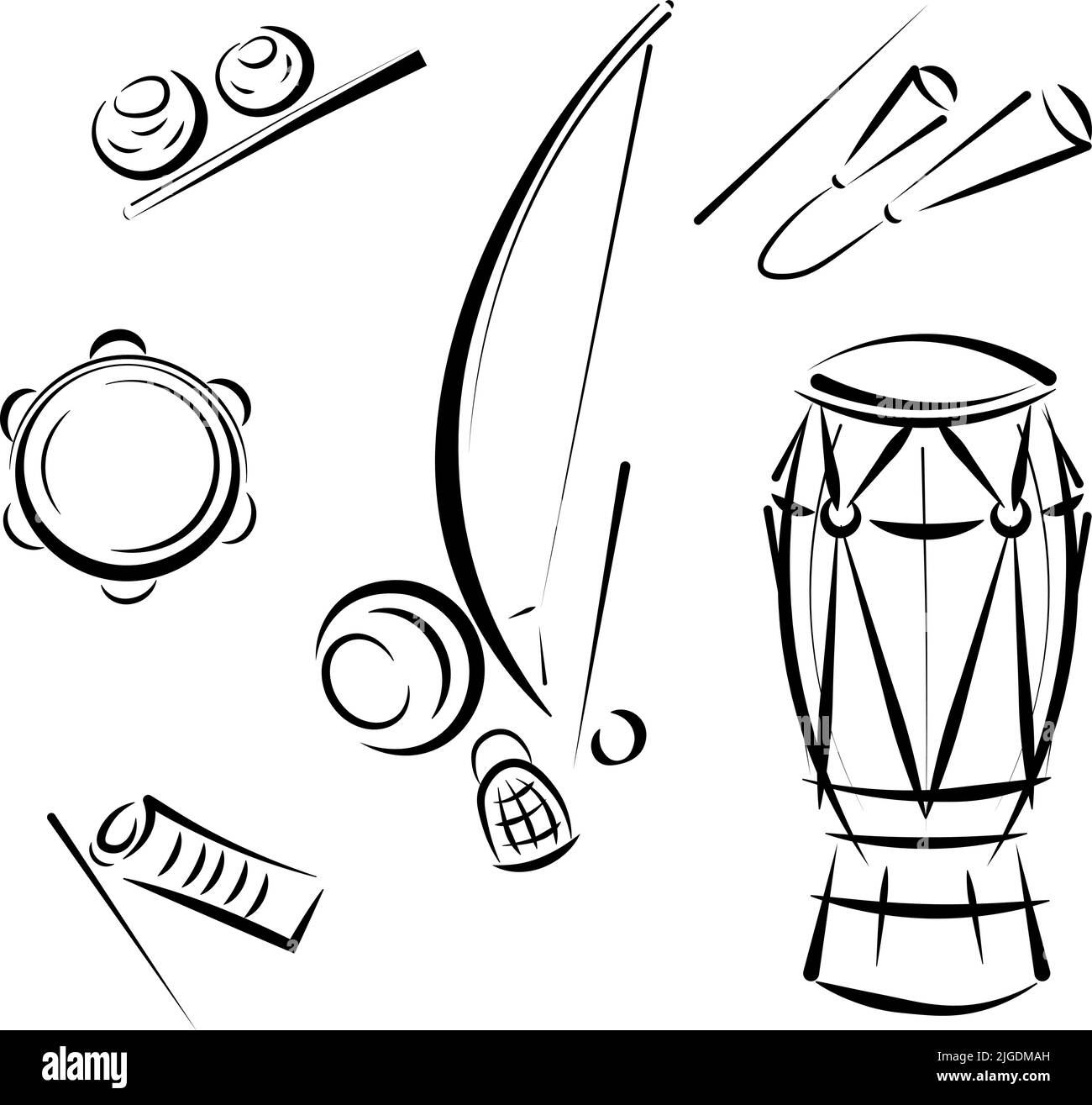 Capoera Instrument Brasil capoeira Instrumente in schwarzer Linie Kunst. Logo und Vorlage ...