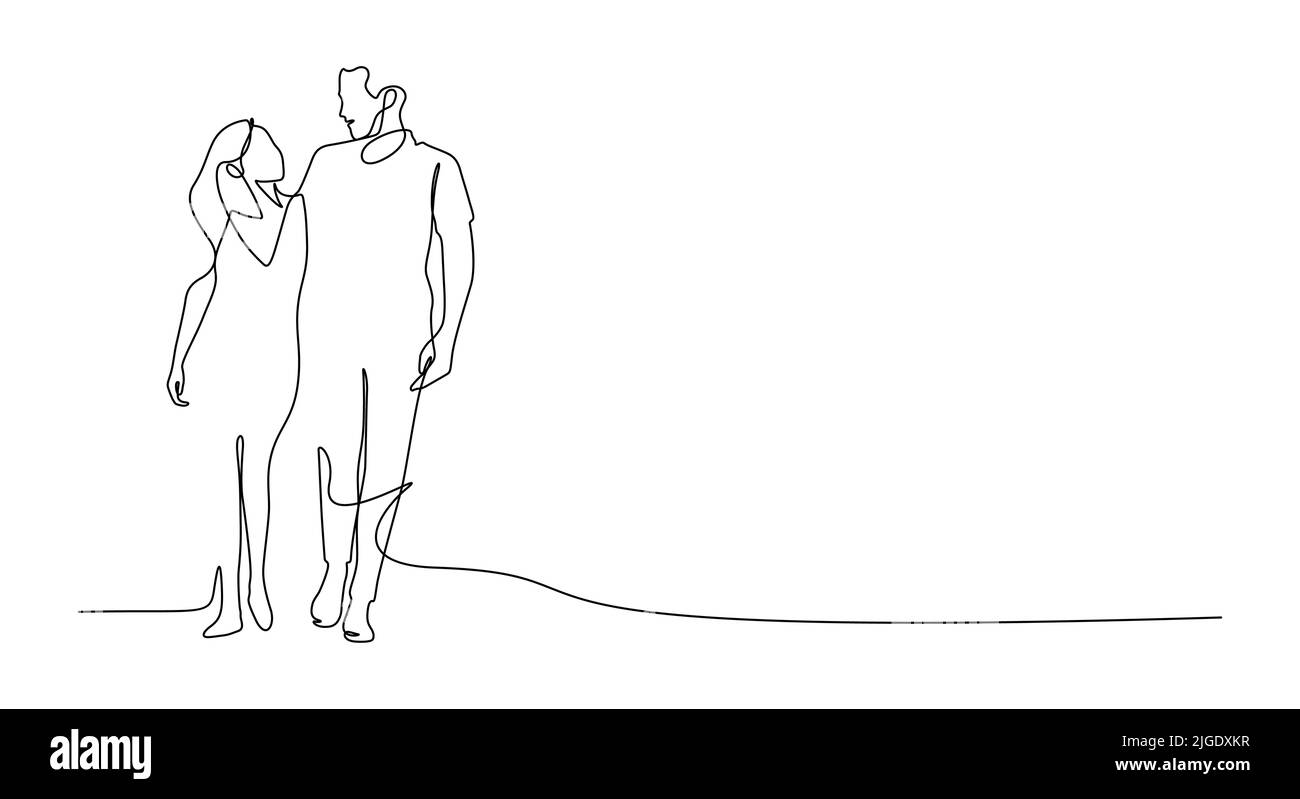 Eine Linie Zeichnung von Paar zu Fuß Freizeit romantische Szenenansicht Vektor Illustration. Fortlaufende Linienzeichnung Stock Vektor