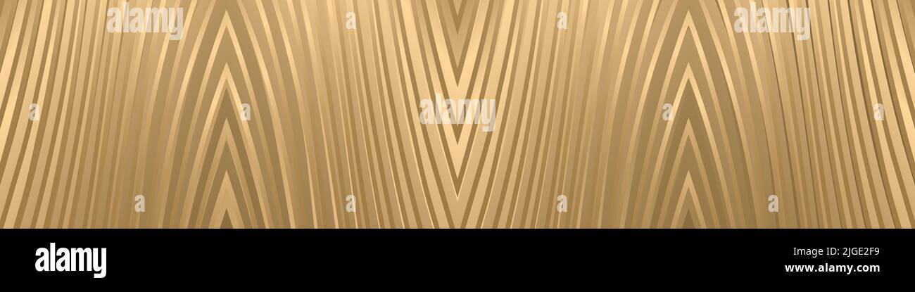 Gold Luxus breiten metallischen abstrakten Hintergrund. Goldene Textur gestreifte Wellenlinien modernes Muster horizontales Banner. Vektor für Webdesign-Vorlagen Stock Vektor