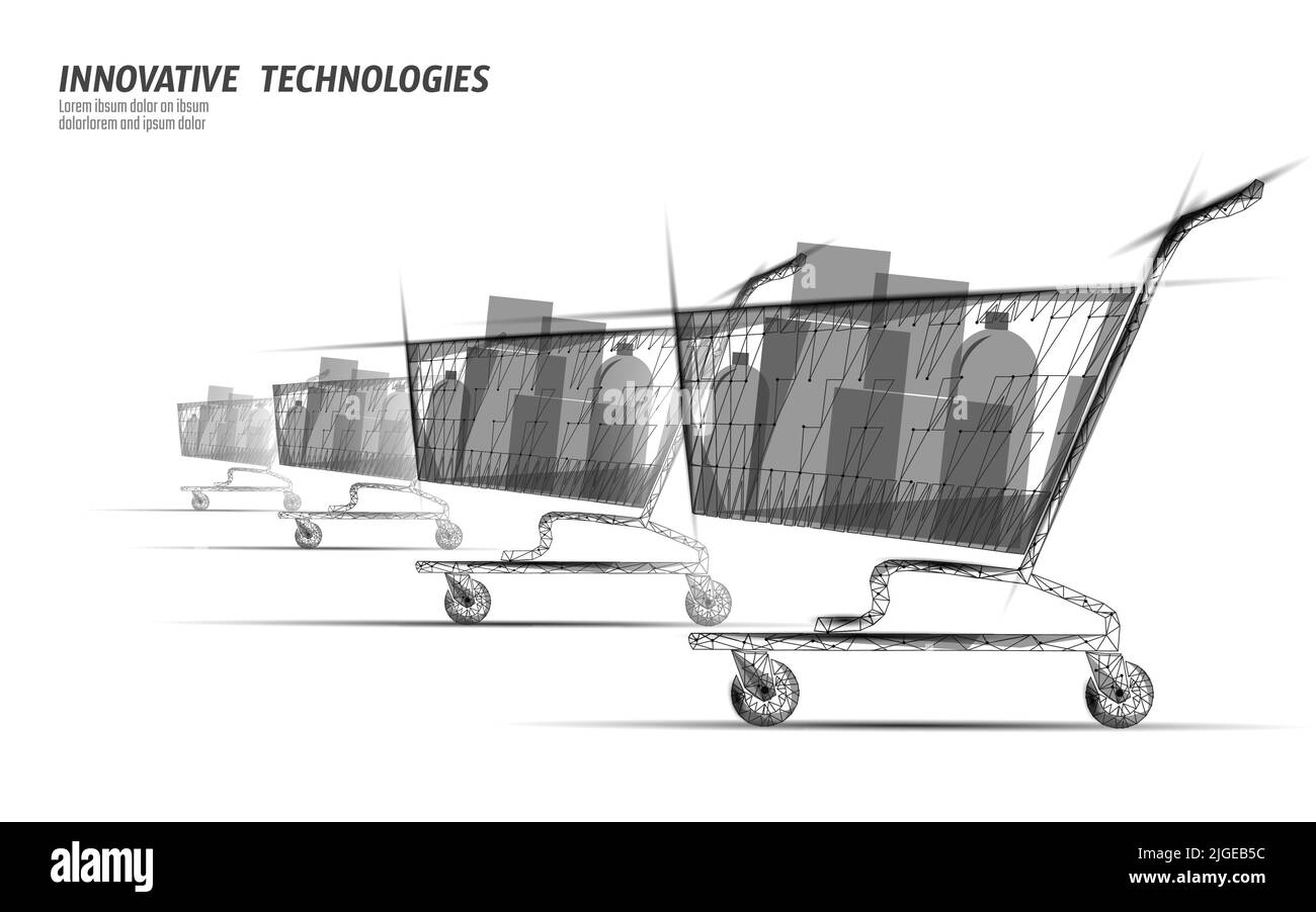 Warenkorb Low Poly Design 3D. Online shop smartphone Markt Technologie. Vector Illustration Stock Vektor