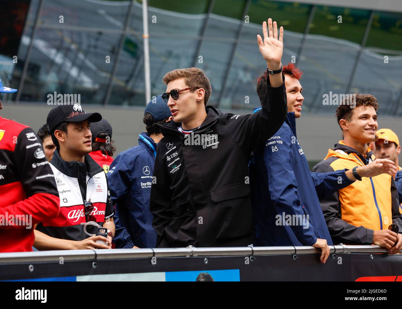 Spielberg, Österreich. 10.. Juli 2022. #24 Guanyu Zhou (CHN, Alfa Romeo F1 Team ORLEN), #63 George Russell (GBR, Mercedes-AMG Petronas F1 Team), #23 Alexander Albon (THA, Williams Racing), F1 Grand Prix von Österreich auf dem Red Bull Ring am 10. Juli 2022 in Spielberg, Österreich. (Foto von HIGH TWO) Quelle: dpa/Alamy Live News Stockfoto