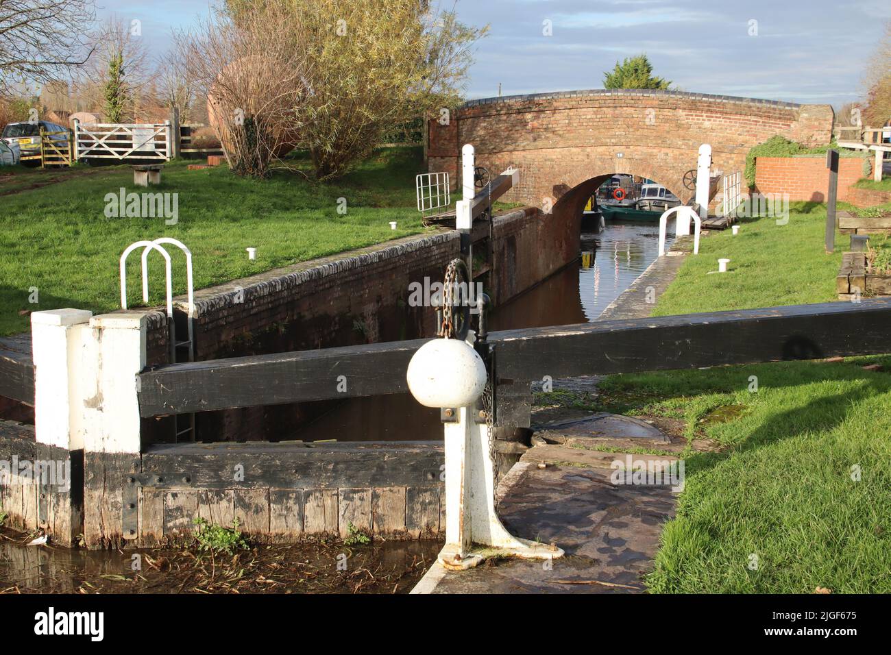 Maunsel-Schleuse am Bridgewater und Taunton Canal in Somerset. Es wurde 1827 eröffnet und verband den River Tone mit dem River Parrett Stockfoto