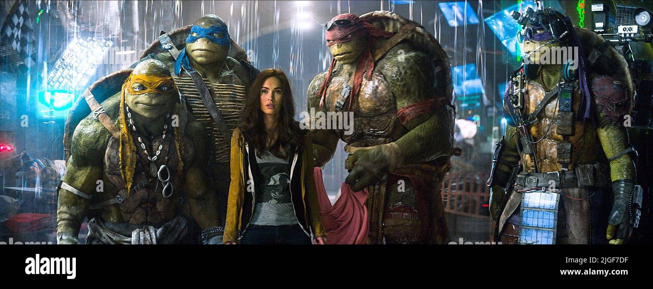 MICHELANGELO, LEONARDO, Megan Fox, RAPHAEL, Donatello, TEENAGE MUTANT NINJA TURTLES, 2014 Stockfoto