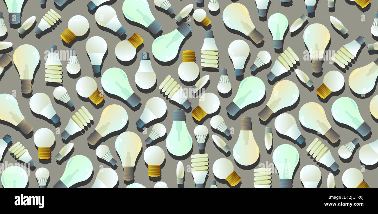 Elektrische Glühlampe aus Glas. Beleuchtungseinrichtung. Energiesparende Technologien. Nahtloses Muster. Vektor Stock Vektor