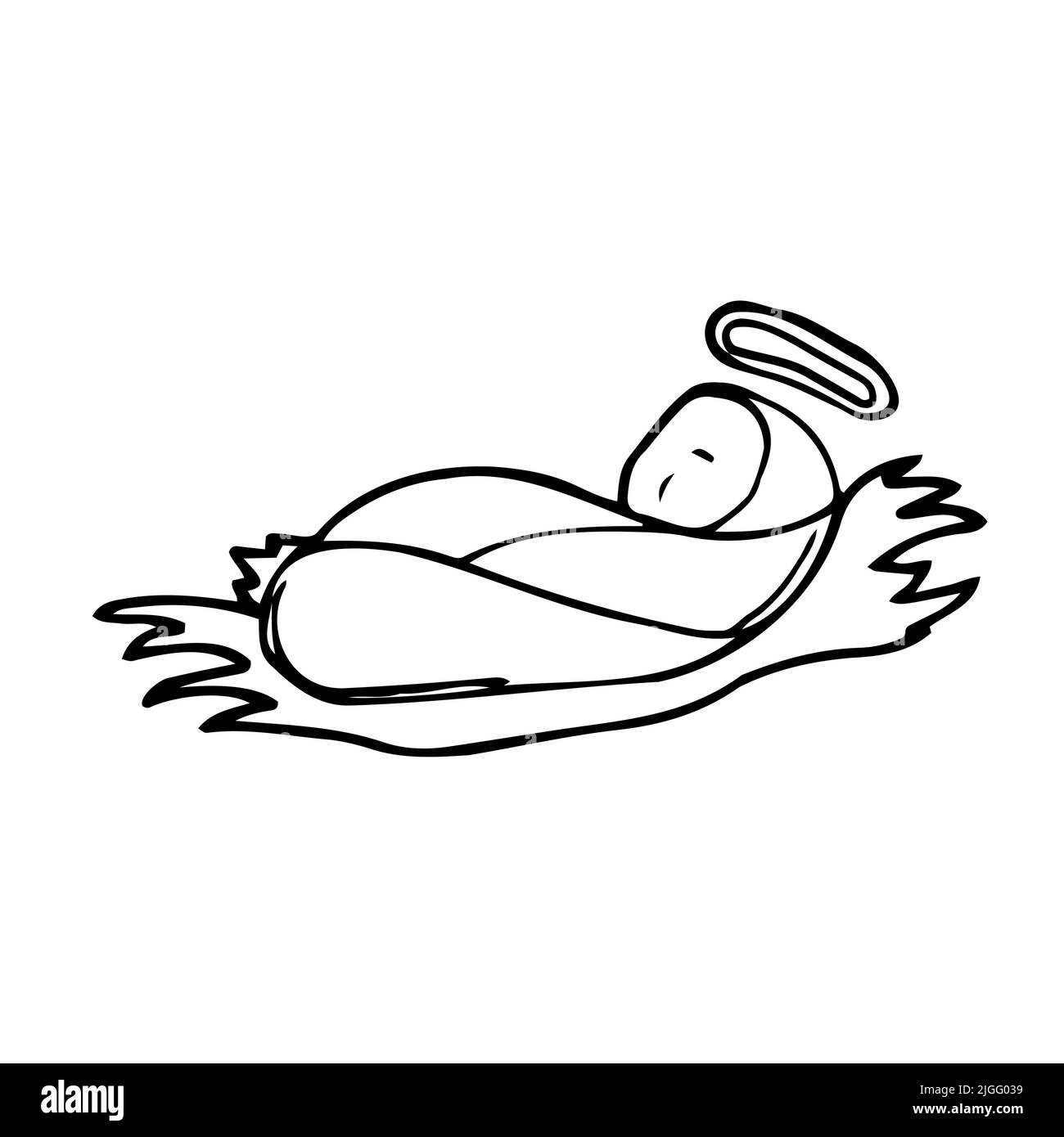 Baby Jesus im Doodle-Stil handgezeichnete Vektor-Llustration. Vektorskizze. Osterkonzept isoliert auf Weiß Stock Vektor