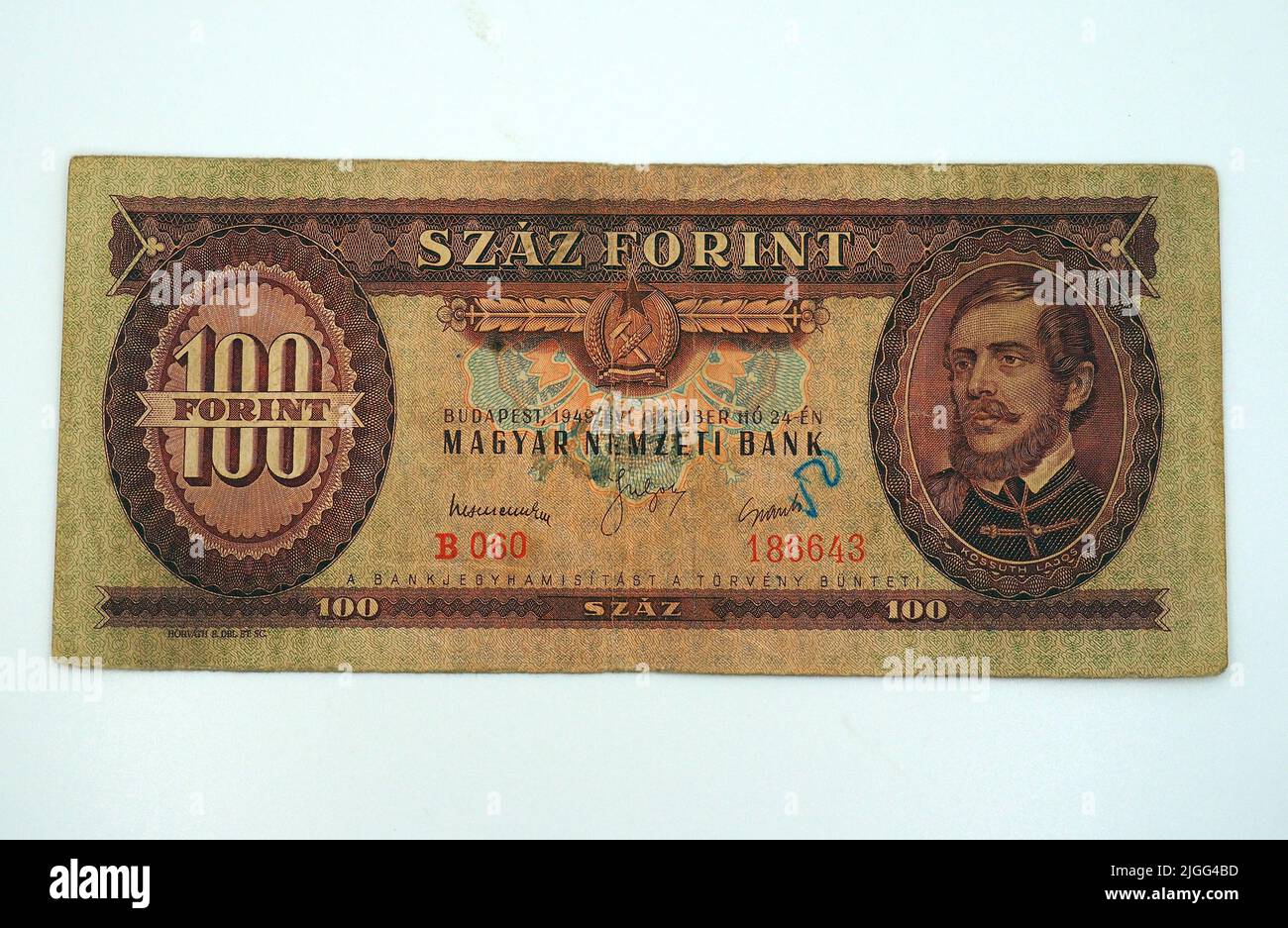 Alte hundert HUF-Banknote (1949-1998), Lajos Kossuth, ungarischer Forint, Ungarn, Magyarország, Europa Stockfoto