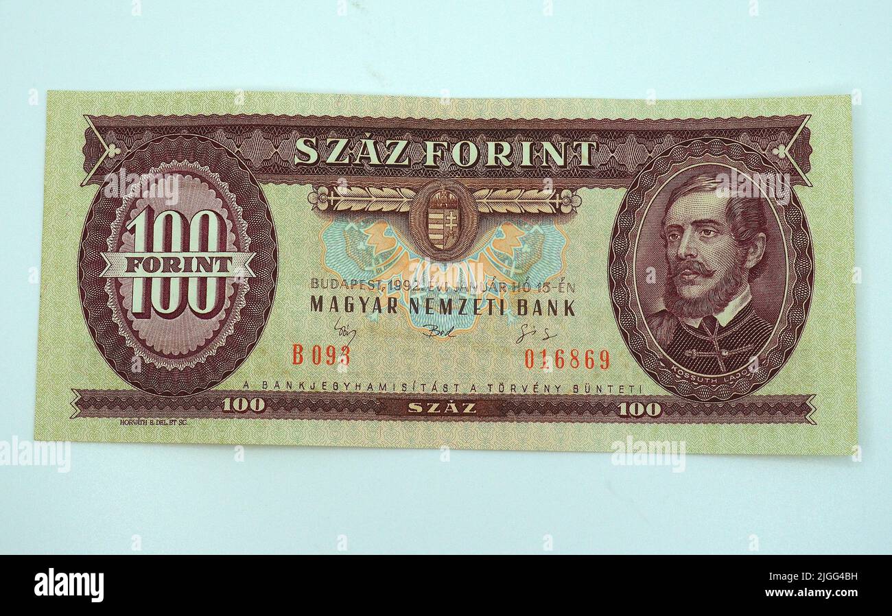 Alte hundert HUF-Banknote (1992-1998), Lajos Kossuth, ungarischer Forint, Ungarn, Magyarország, Europa Stockfoto