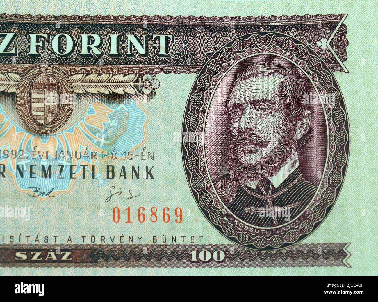 Alte hundert HUF-Banknote (1992-1998), Lajos Kossuth, ungarischer Forint, Ungarn, Magyarország, Europa Stockfoto
