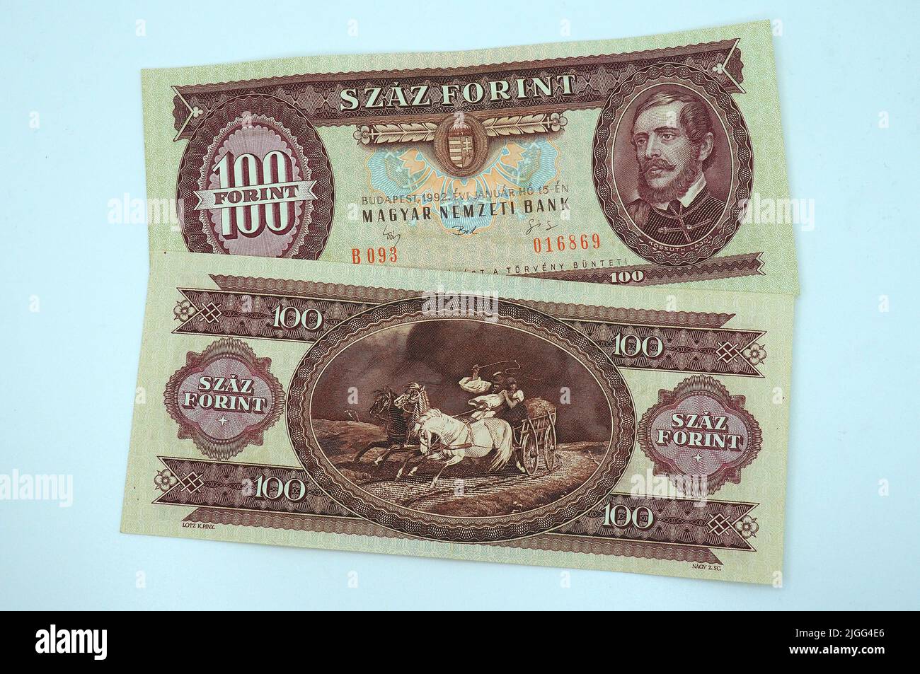 Hundert HUF-Banknoten (1992-1998), ungarischer Forint, Ungarn, Magyarország, Europa Stockfoto
