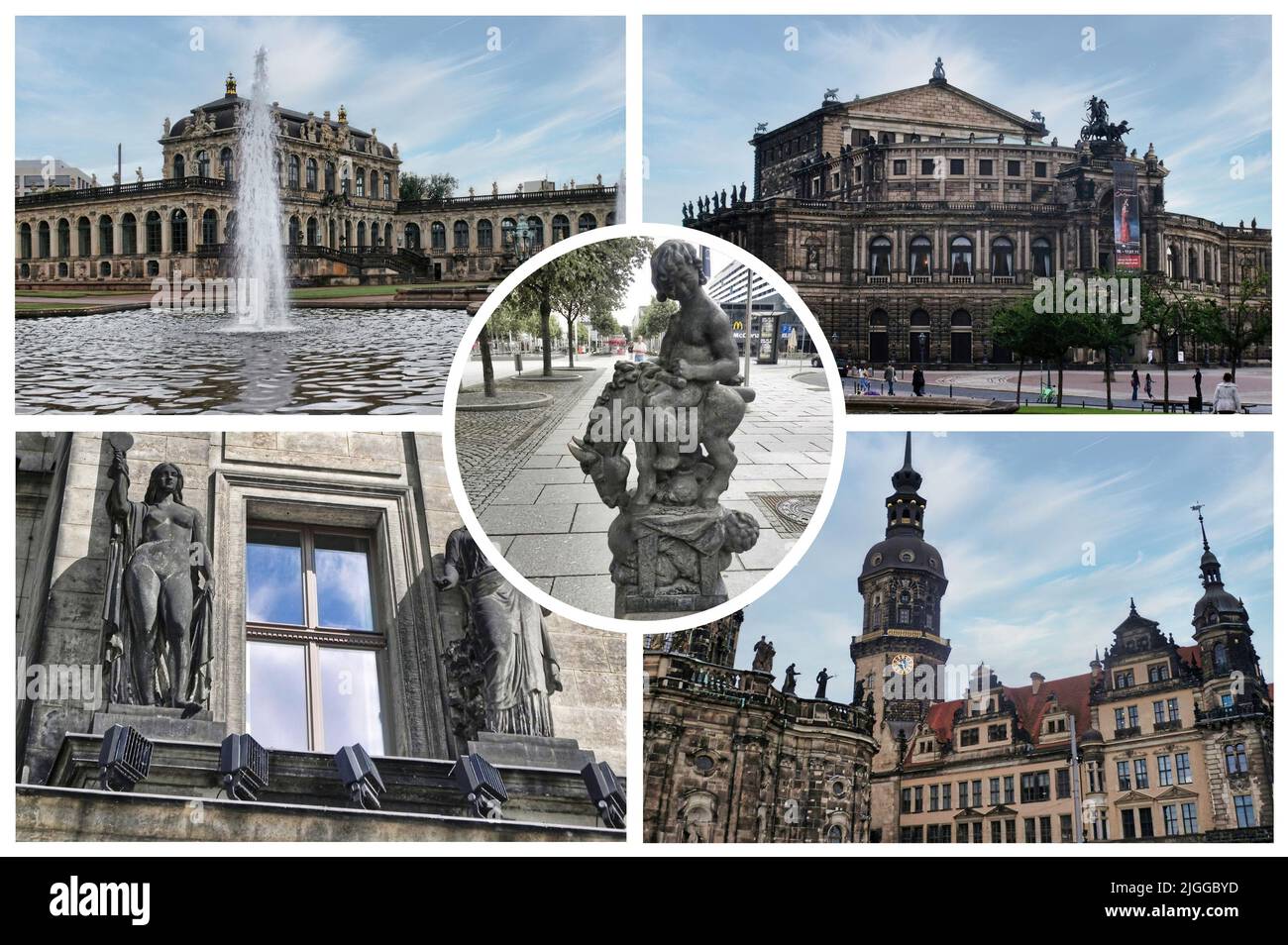 Dresden, die Hauptstadt des deutschen Bundeslandes Sachsen, zeichnet sich durch berühmte Kunstmuseen und die klassische Architektur der rekonstruierten Altstadt aus. Stockfoto