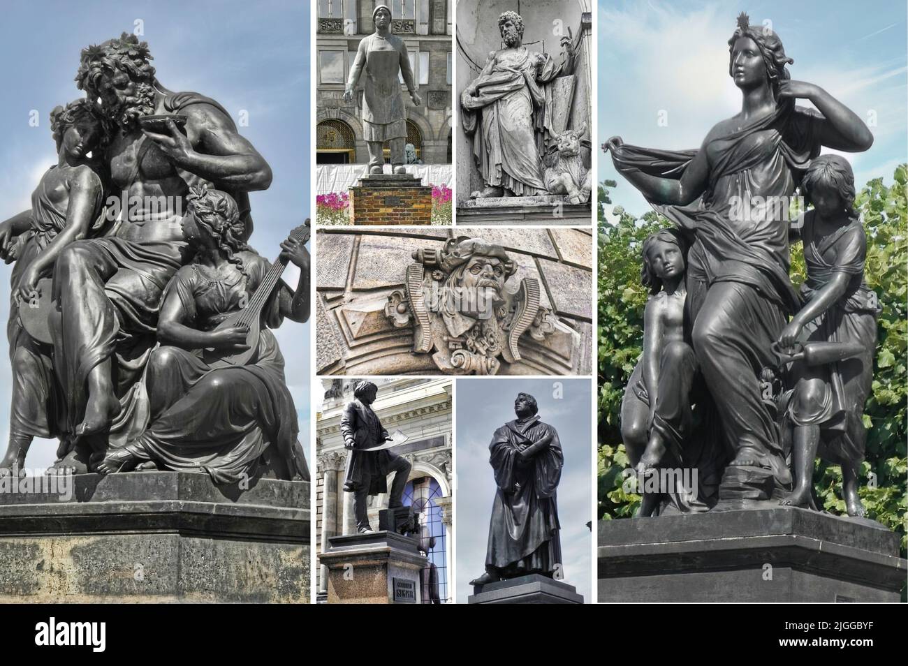 Dresden, die Hauptstadt des deutschen Bundeslandes Sachsen, zeichnet sich durch berühmte Kunstmuseen und die klassische Architektur der rekonstruierten Altstadt aus. Stockfoto