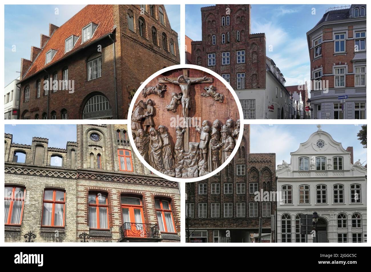 Lübeck ist eine deutsche Stadt mit baltisch-gotischer Architektur, die aus der Zeit der mittelalterlichen Hauptstadt der Hanse stammt Stockfoto