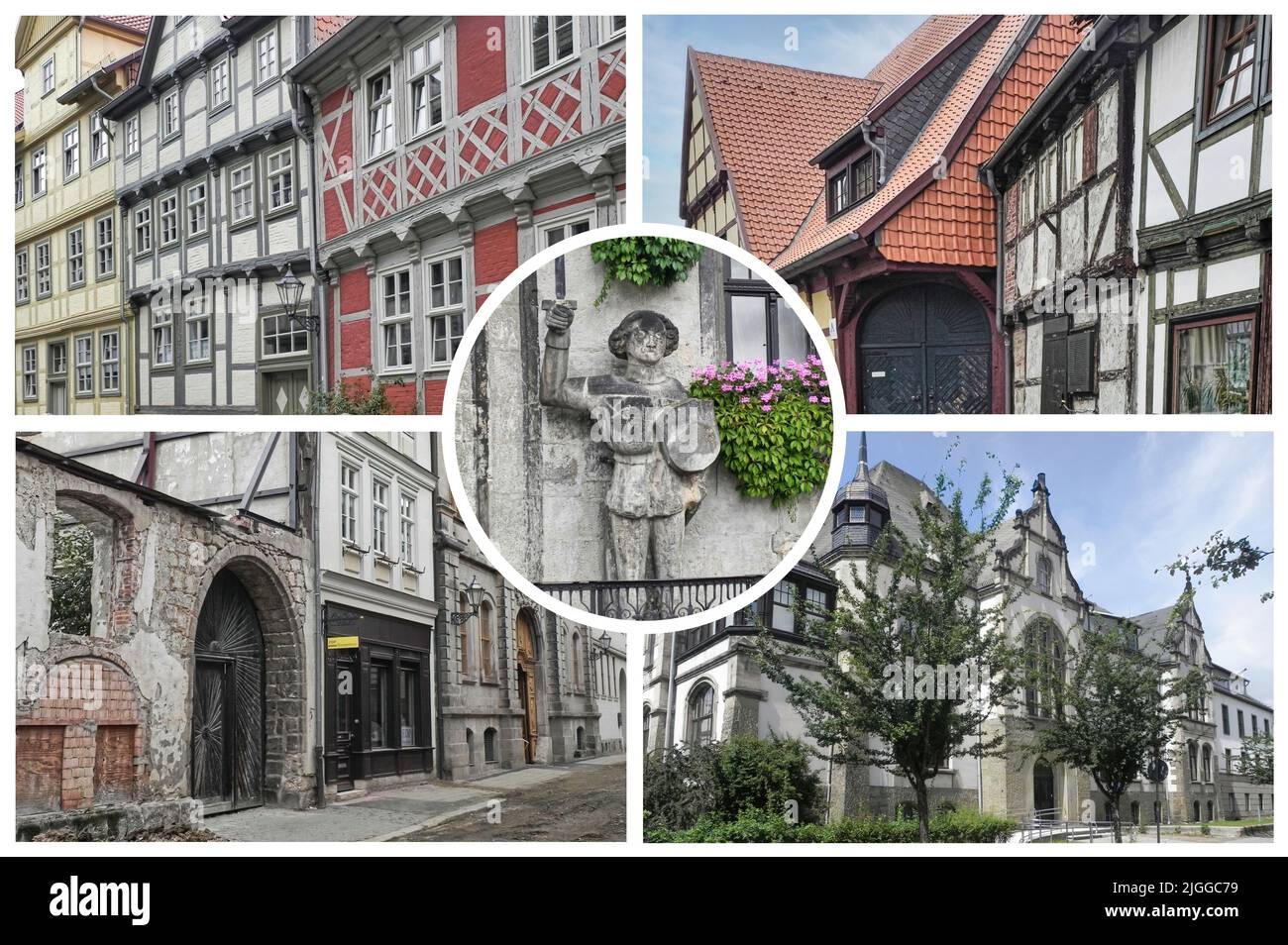 QUEDLINBURG ist eine wunderschöne Stadt in Sachsen-Anhalt, die sich durch eine Kombination aus malerischen Aussichten und interessanten Orten von historischem Interesse auszeichnet. Stockfoto