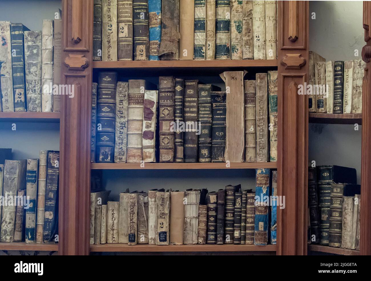 Bücherregale mit alten Büchern Stockfoto