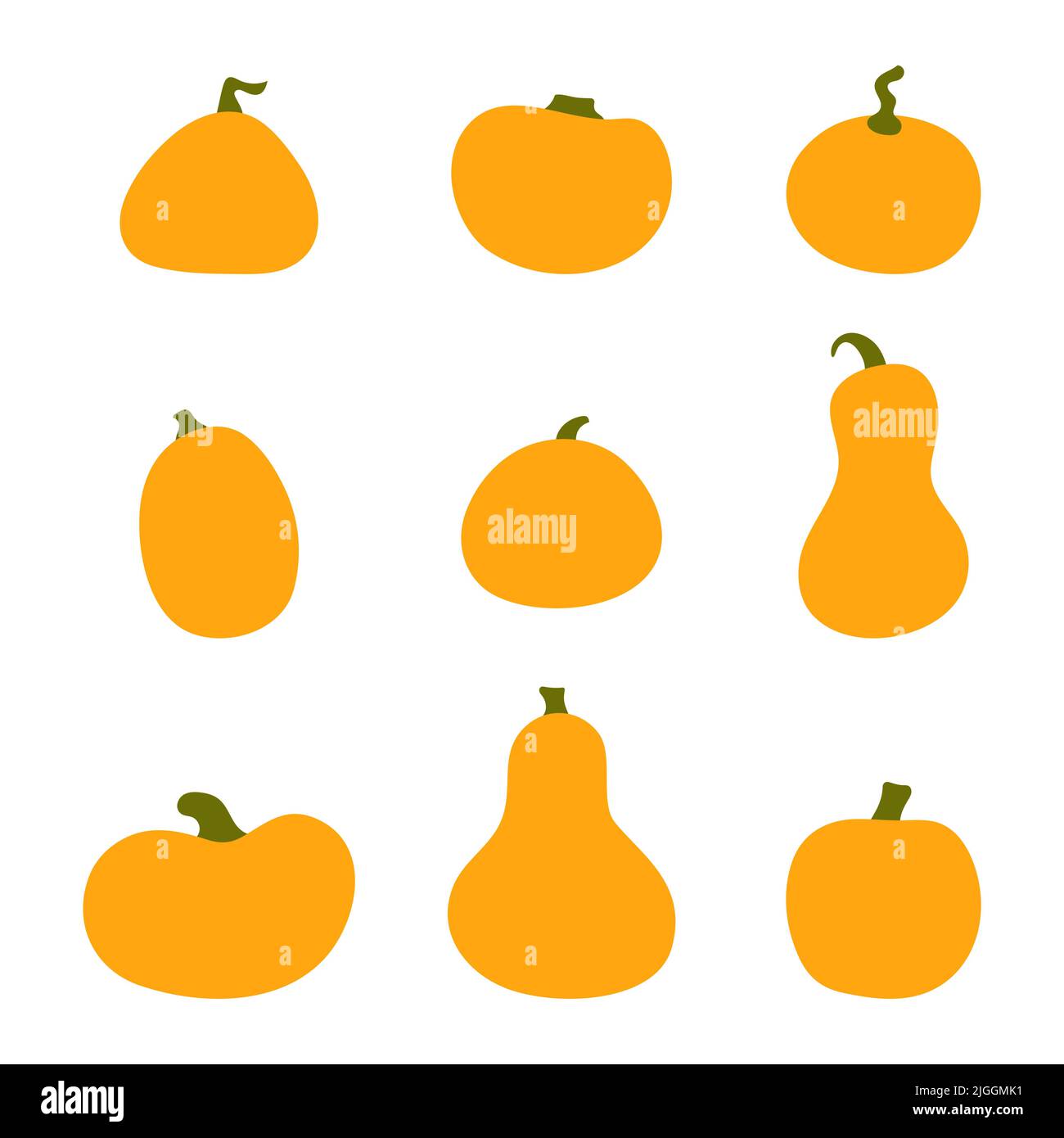 Kürbis Squash Cartoon Set für Thanksgiving oder Halloween Feiertage Design. Orangefarbene Herbstkürbisse für festliche Lampen, Aufkleber, Dekoration, Seite, Web. Ist Stock Vektor