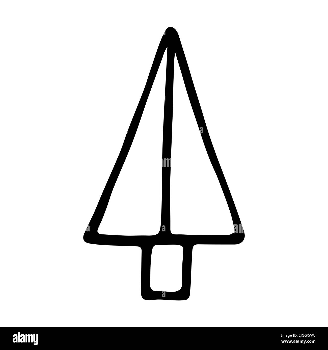 Vektor gemütlich Doodle Frohe Weihnachtsbaum. Handgezeichnete Tanne isoliert auf weißem Hintergrund. Skizzieren Sie den skandinavischen Nadelbaum. Frohes neues Jahr Stock Vektor