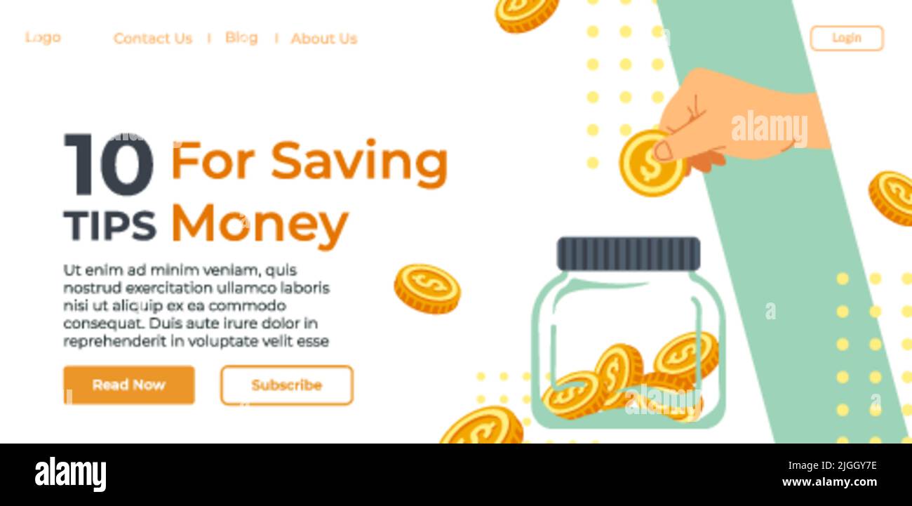 Zehn Tipps, um Geld zu sparen, Website-Informationen Stock Vektor