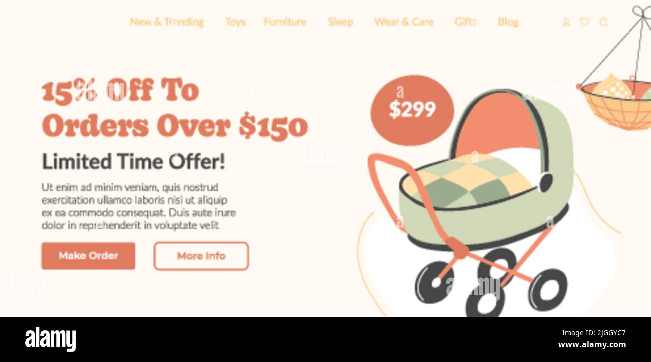 Bestellen Sie Kinderwagen auf der Website und erhalten Sie Rabatte Stock Vektor