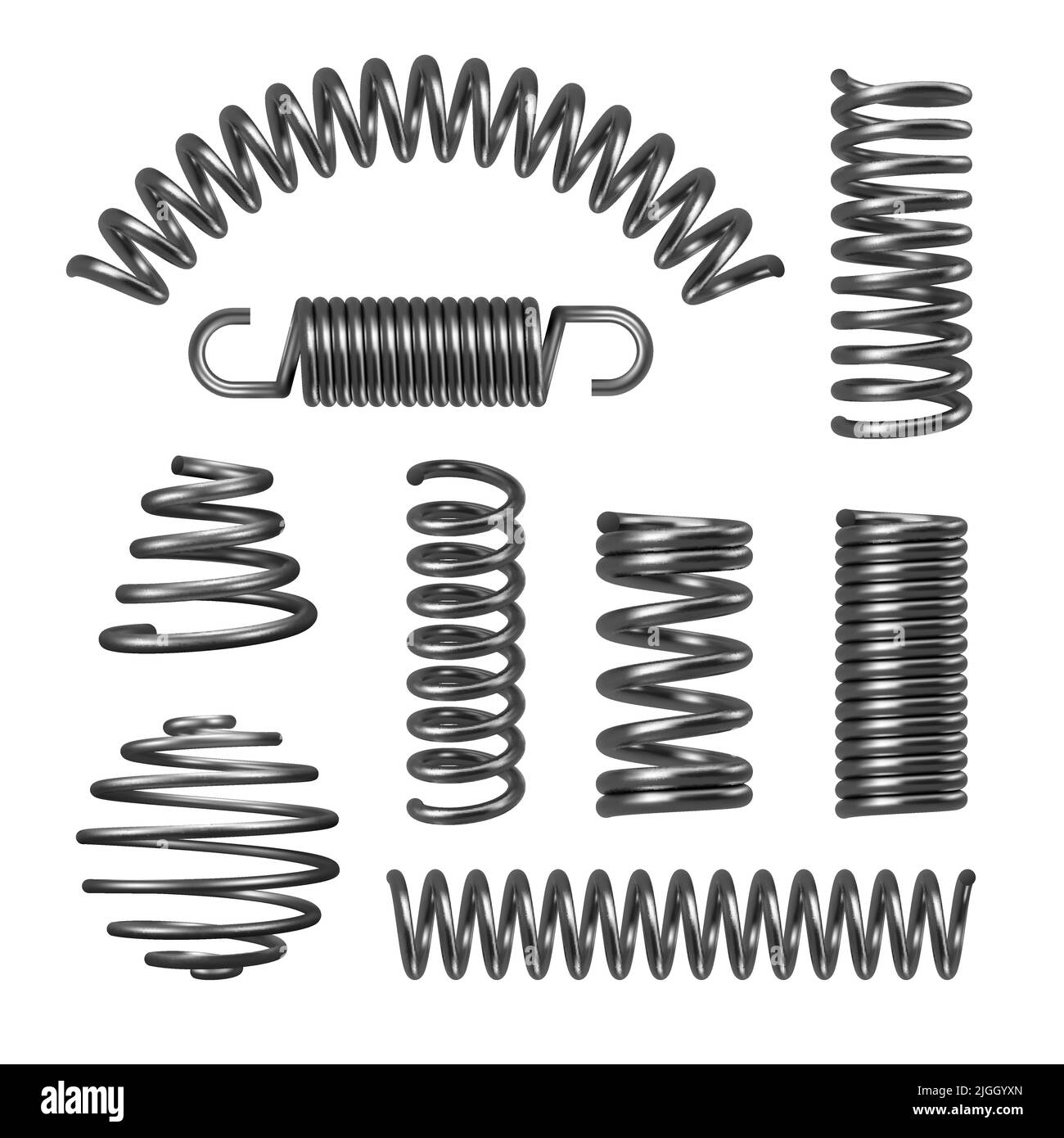 Metallfeder schwarz realistisches Set mit Griff isoliert Vektor-Illustration Stock Vektor