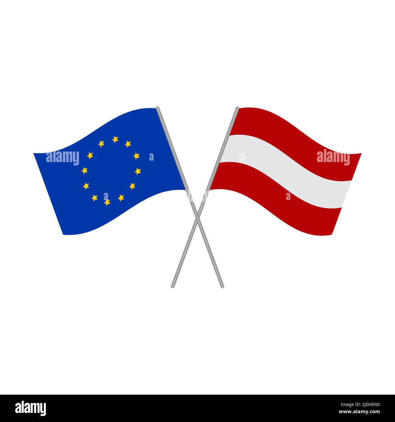 Vektor der österreichischen und europäischen Flaggen auf weißem Hintergrund isoliert Stock Vektor