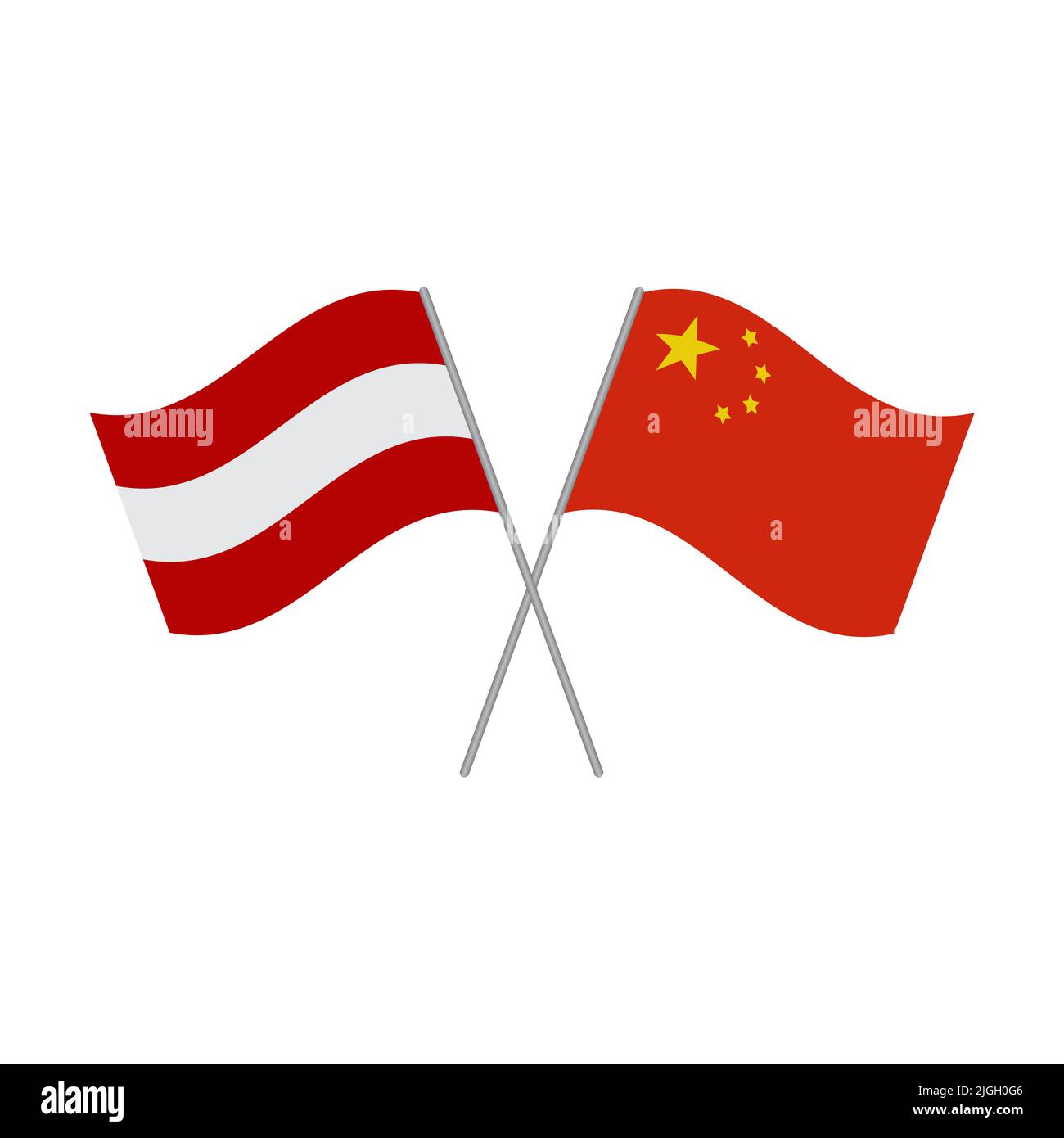 Österreichischer und chinesischer Flaggenvektor isoliert auf weißem Hintergrund Stock Vektor