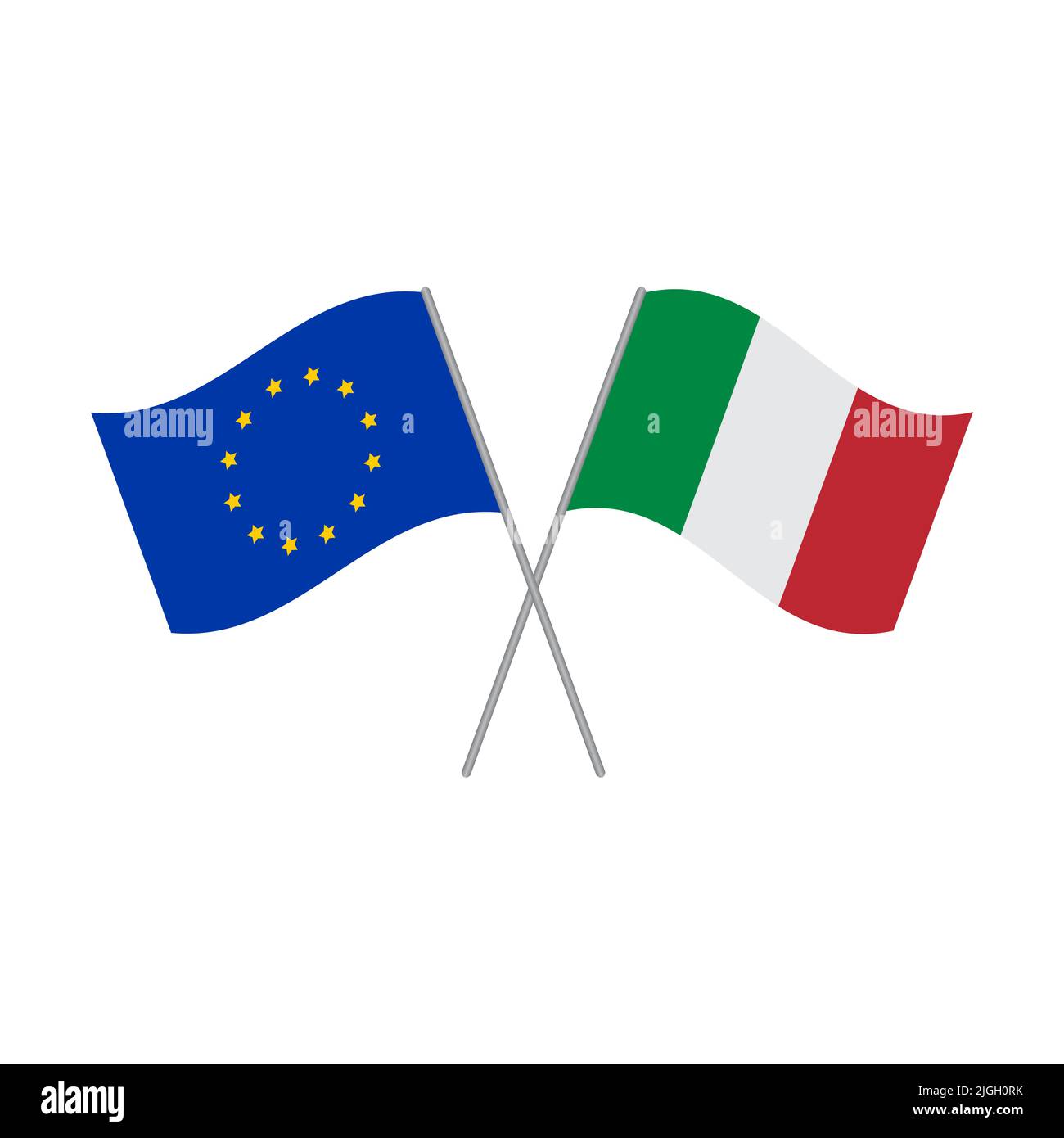 Vektor der italienischen und europäischen Flaggen auf weißem Hintergrund isoliert Stock Vektor