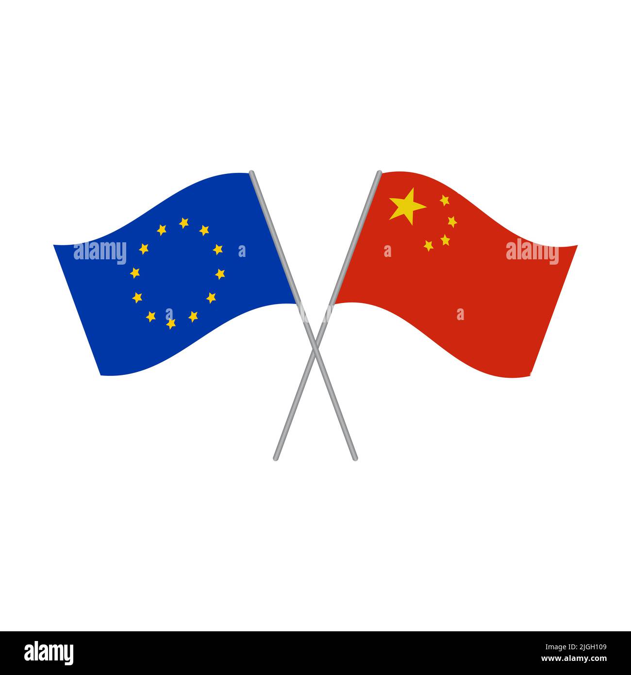 Vektor der Flaggen der Europäischen Union und Chinas auf weißem Hintergrund isoliert Stock Vektor