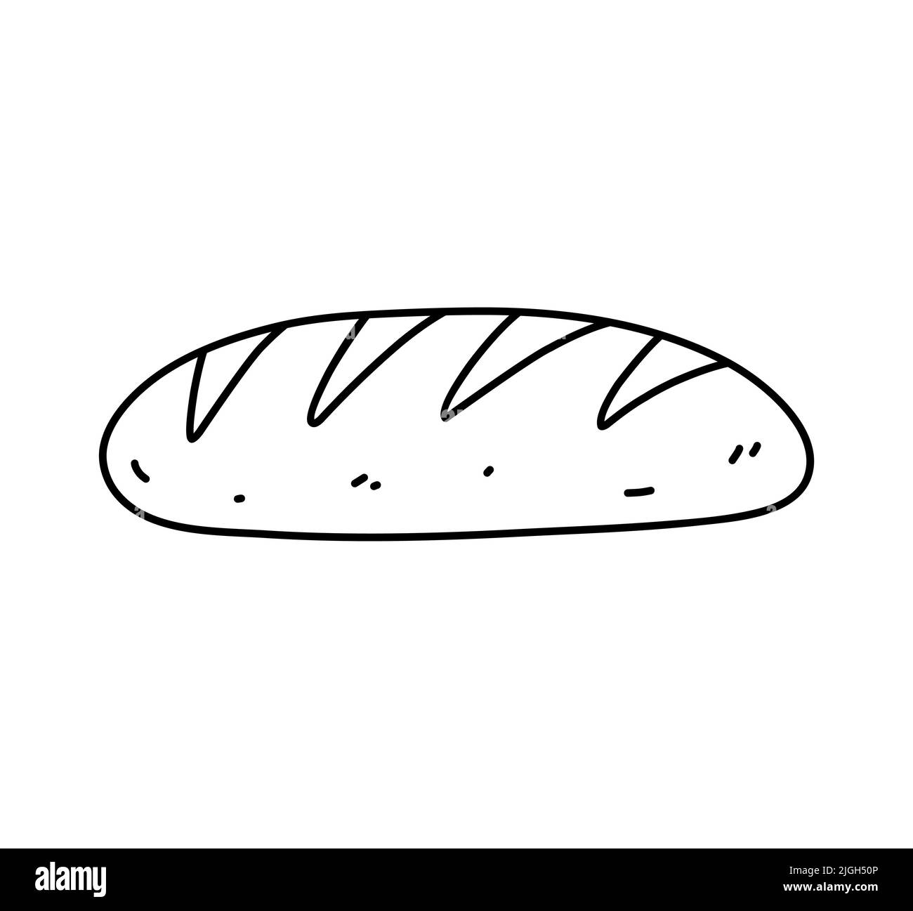 Brot isoliert auf weißem Hintergrund. Gebackenes Baguette aus Weizen. Vektor-handgezeichnete Illustration im Doodle-Stil. Perfekt für Karten, Dekorationen, Logo Stock Vektor