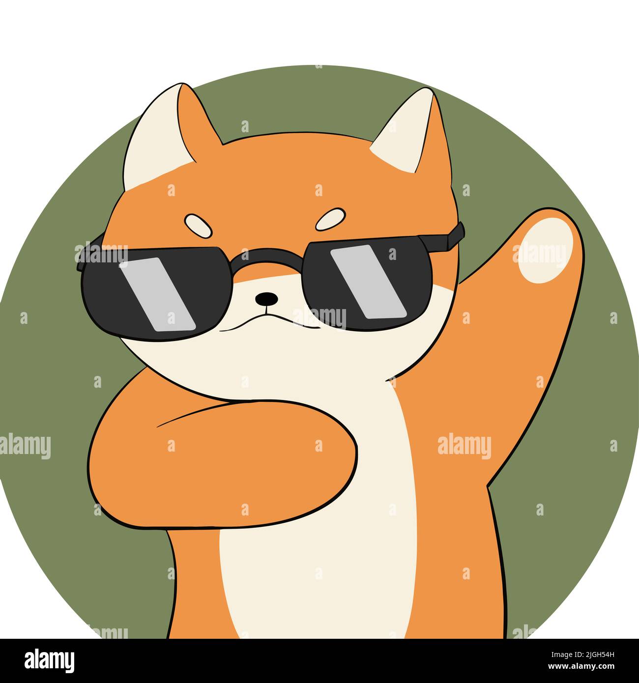 Shiba inu kühl in einer Brille stehend mit den Pfoten nach oben Stock Vektor