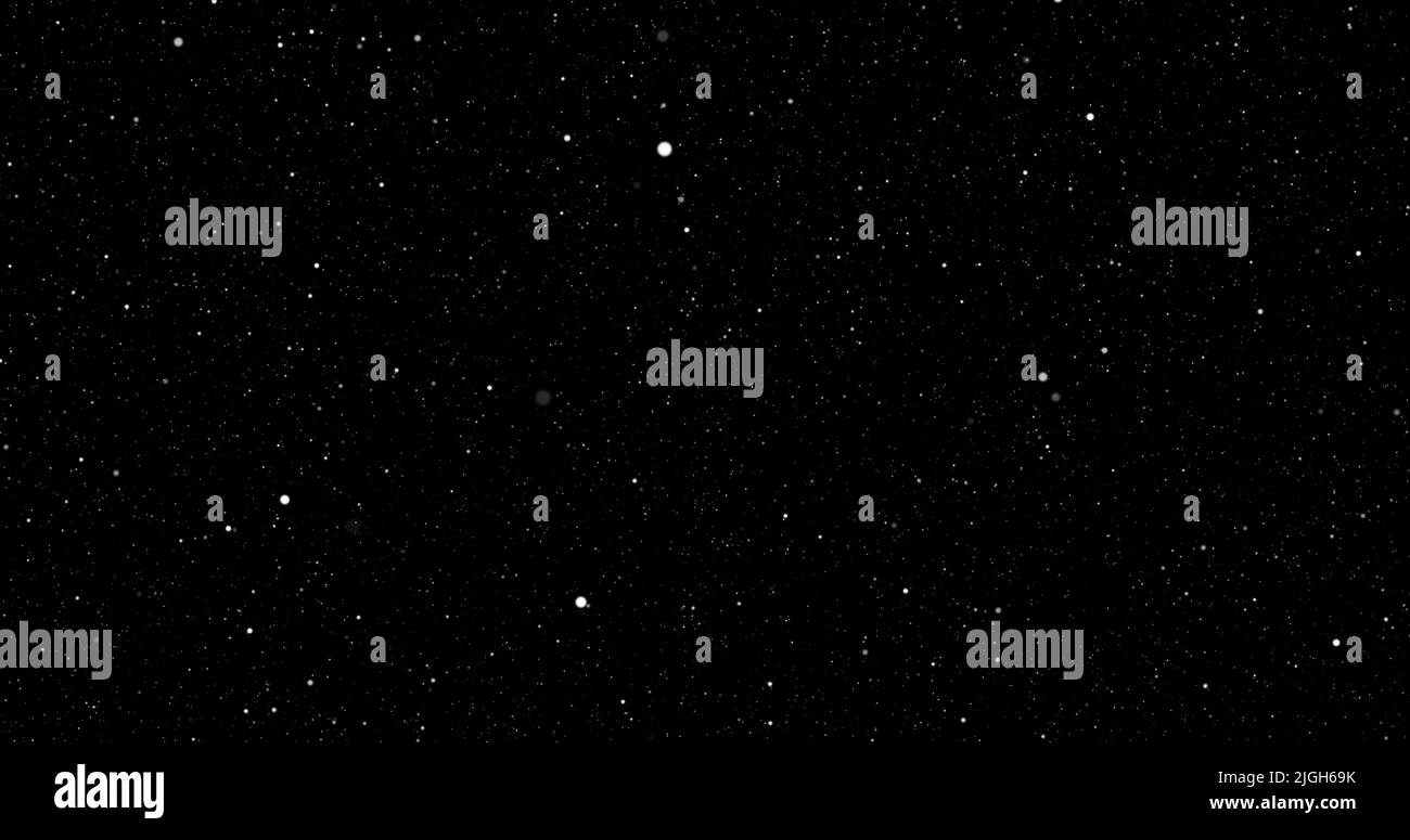 Funkelnde Sternpartikel auf sternenschwarzem Nachthintergrund. Hintergrund für abstrakte Partikel. Stockfoto