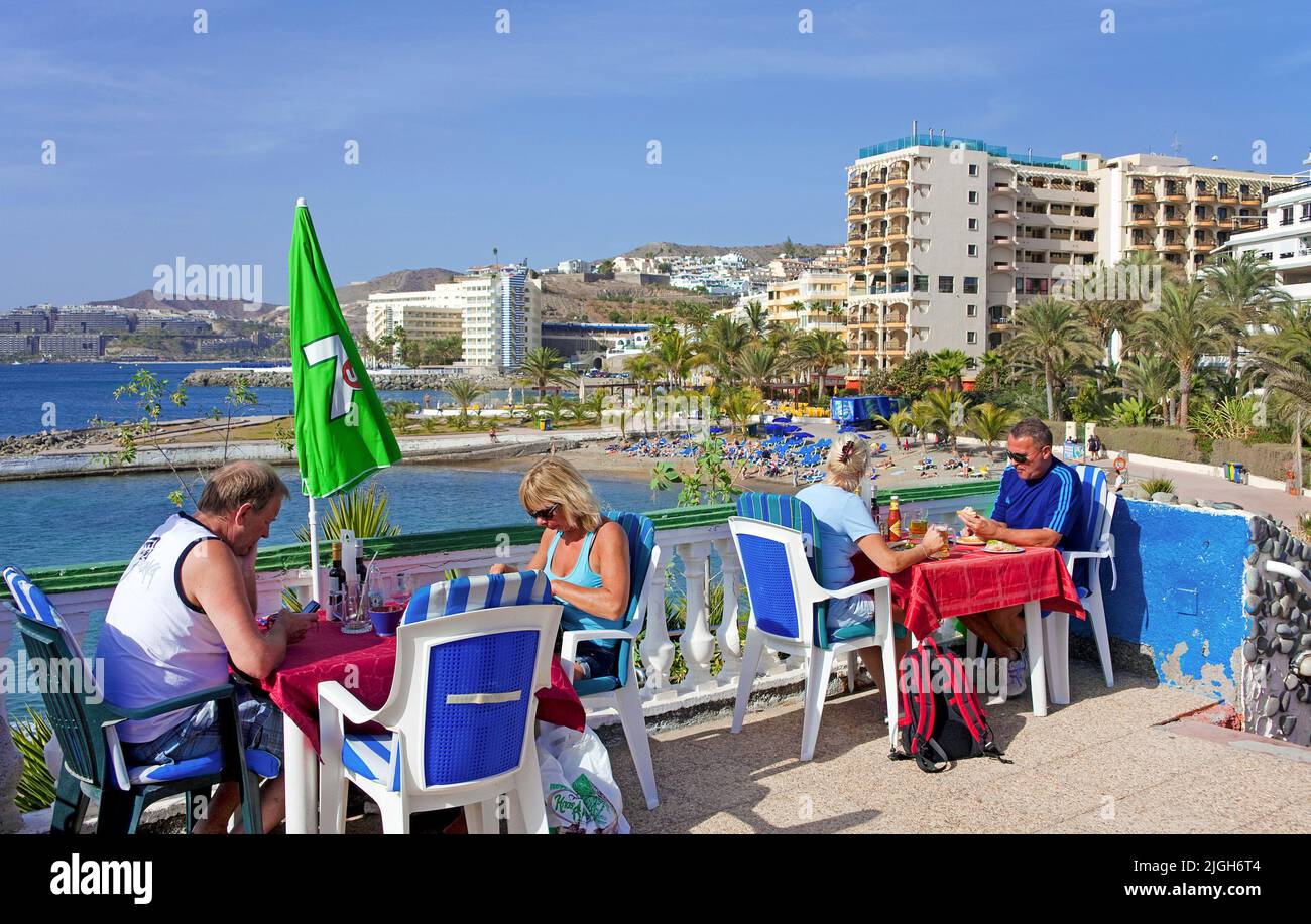 Strandbar an der Promenade von Patalavaca, Arguineguin, Grand Canary, Kanarische Inseln, Spanien, Europa Stockfoto