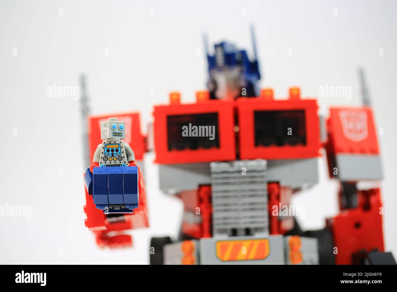 Optimus prime ist die Charaktere des Roboters Cartoon "Transformer", die er von LKW verwandeln kann Stockfoto